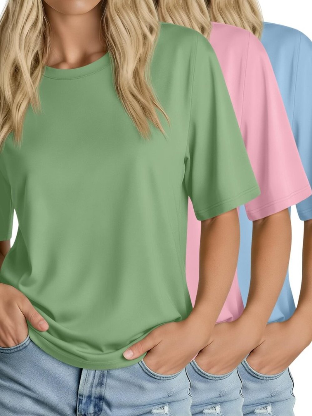 3 Pack Women's Half Sleeve T-Shirts Basic Tees